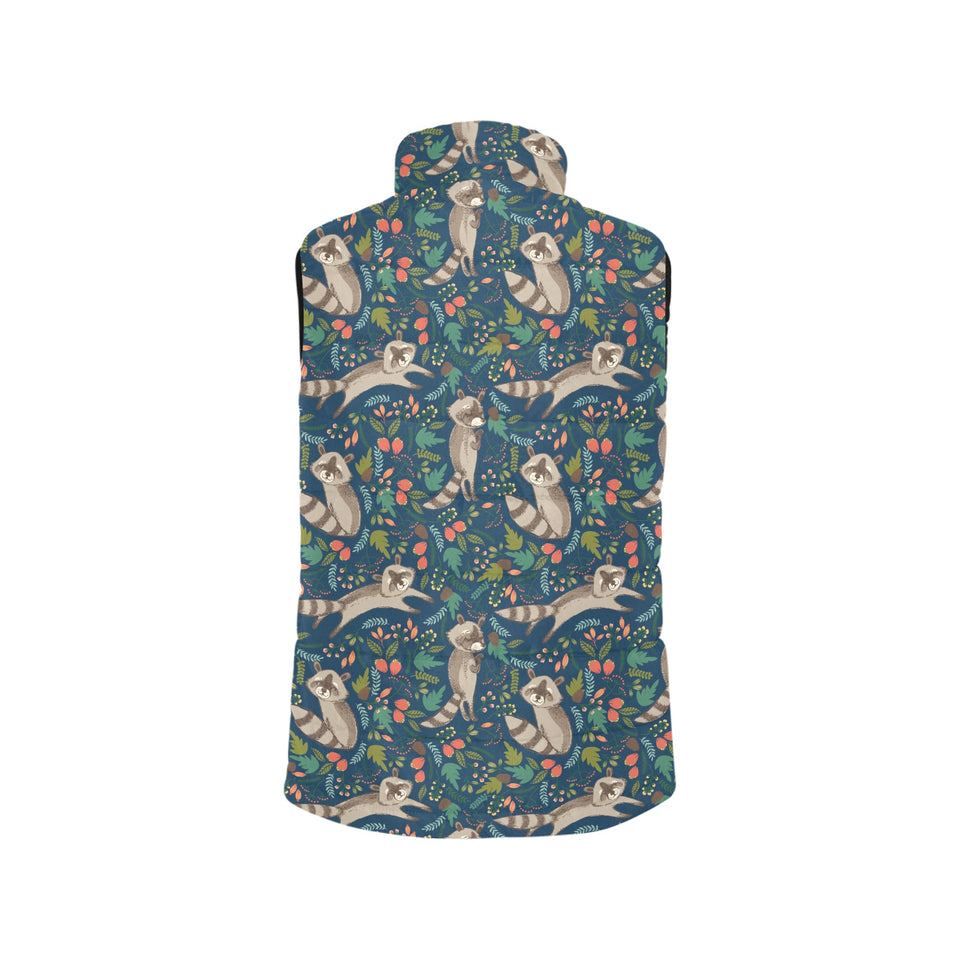 Raccoon tropical leaves pattern Women's Padded Vest