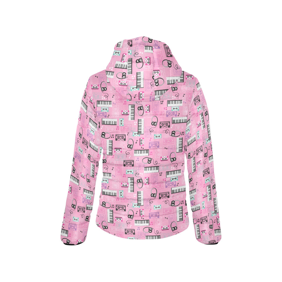 Piano Pattern Print Design 01 Women's Padded Hooded Jacket