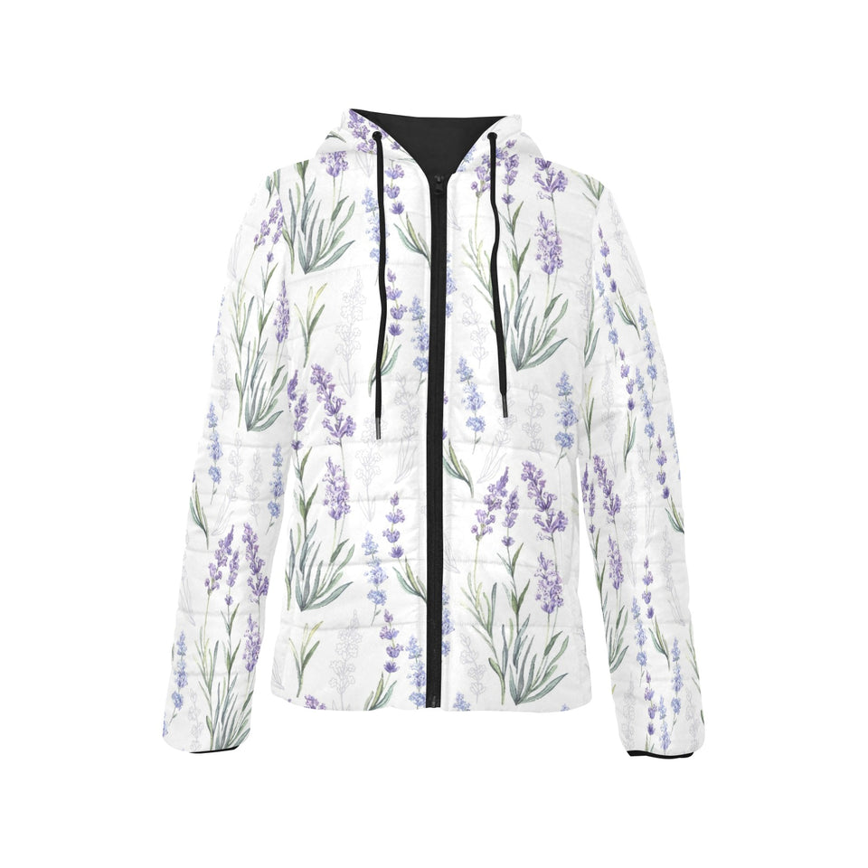 Hand painting Watercolor Lavender Women's Padded Hooded Jacket