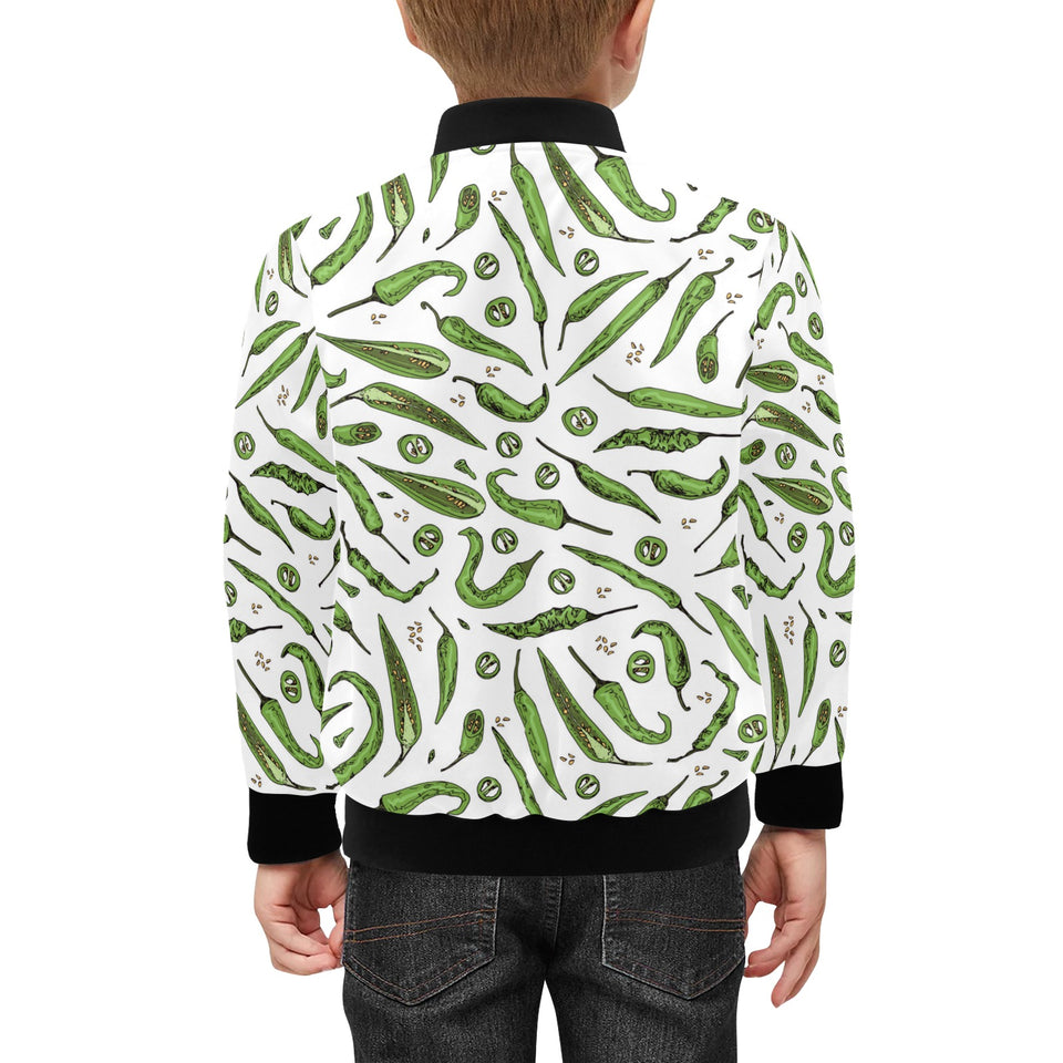 Hand drawn sketch style green Chili peppers patter Kids' Boys' Girls' Bomber Jacket