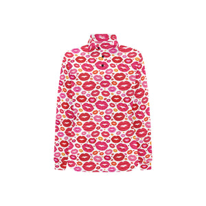 Lips Pattern Print Design 01 Women's Long Sleeve Polo Shirt
