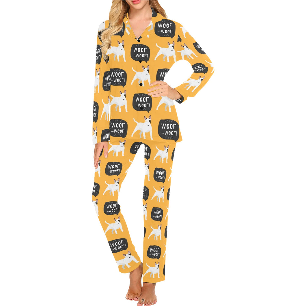 Bull Terrier Pattern Print Design 03 Women's Long Pajama Set