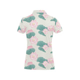 Pink lotus waterlily leaves pattern Women's All Over Print Polo Shirt