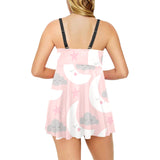 Cute moon cloud star pattern pink dot background Chest Sexy Pleated Two Piece Swim Dress