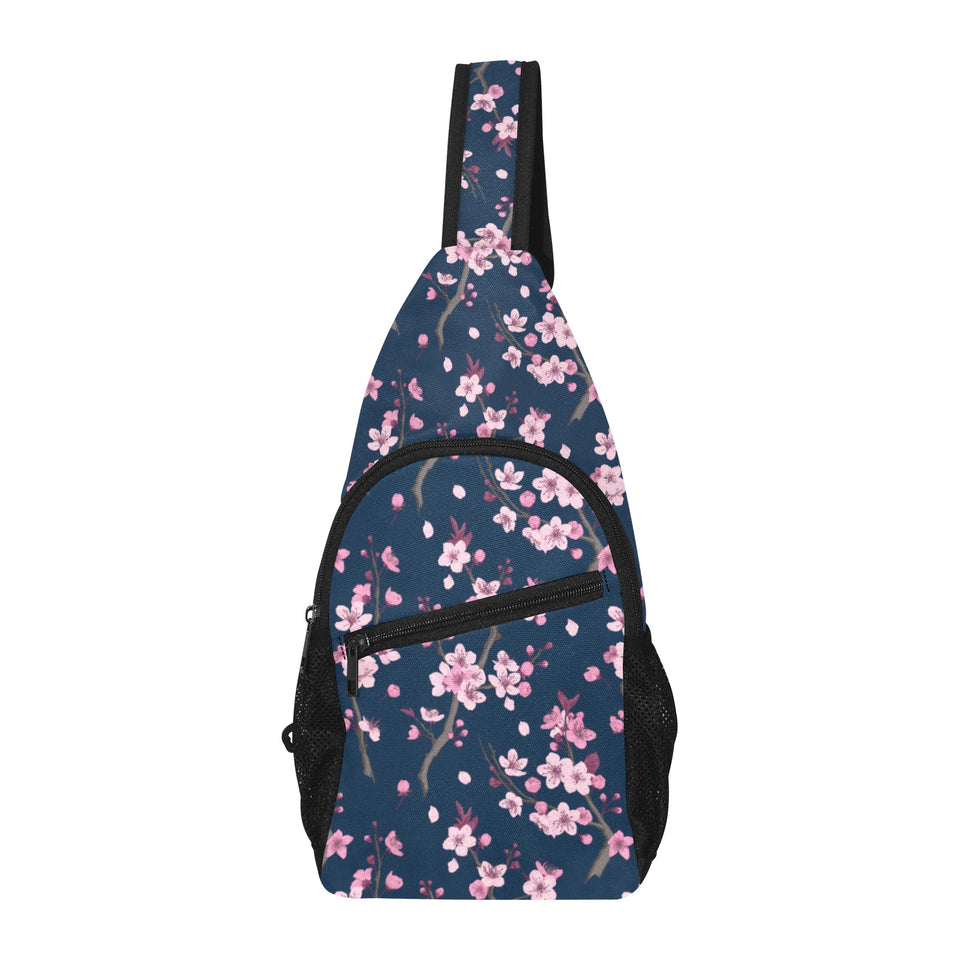 Pink sakura cherry blossom blue background All Over Print Chest Bag