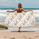 Cute corgi heart star bone pattern Beach Towel