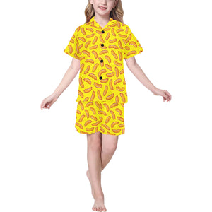 Sausage Pattern Print Design 01 Kids' Boys' Girls' V-Neck Short Pajama Set