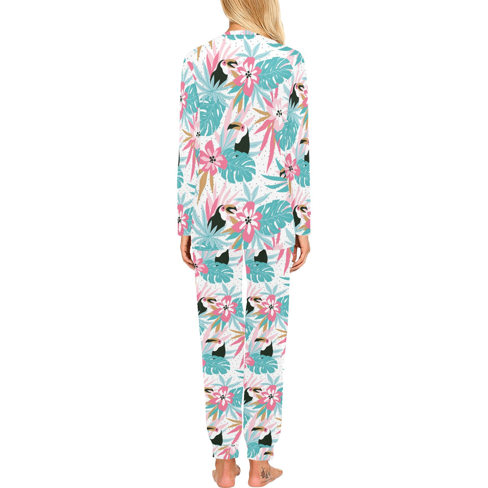 Toucan tropical flower leave pattern Women's All Over Print Pajama Set