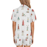 windmill design pattern Women's V-Neck Short Pajama Set