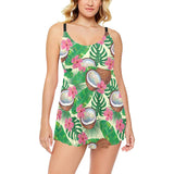 Coconut Pattern Print Design 01 Chest Sexy Pleated Two Piece Swim Dress