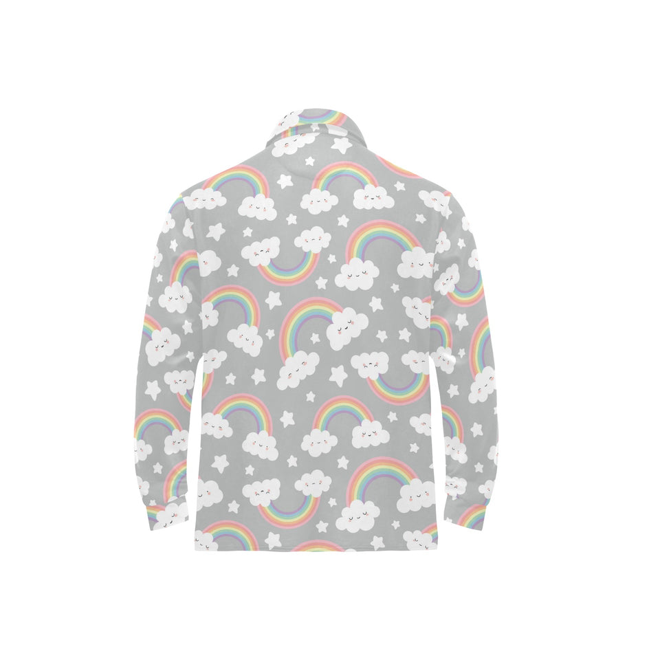 Cute rainbow clound star pattern Men's Long Sleeve Polo Shirt