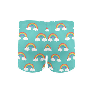 Rainbow pattern green background Men's Swimming Trunks