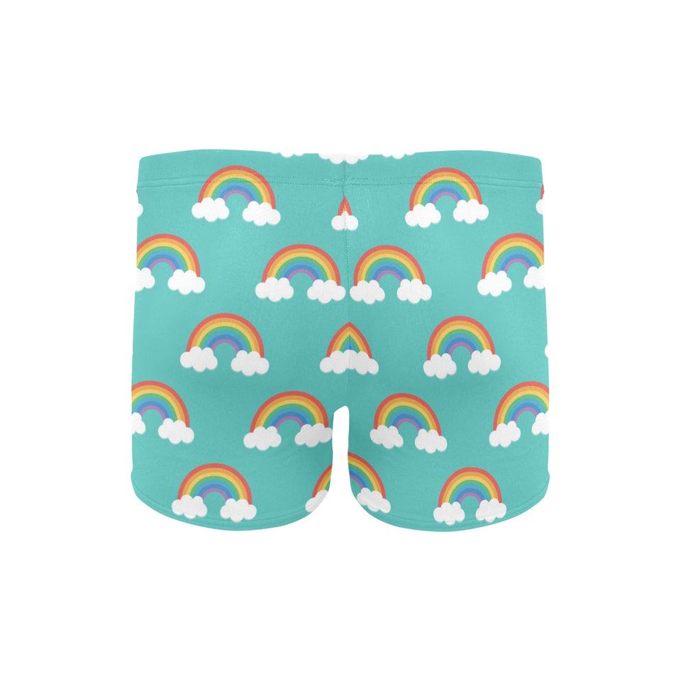 Rainbow pattern green background Men's Swimming Trunks
