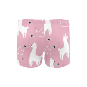 Llama Alpaca pink background Men's Swimming Trunks