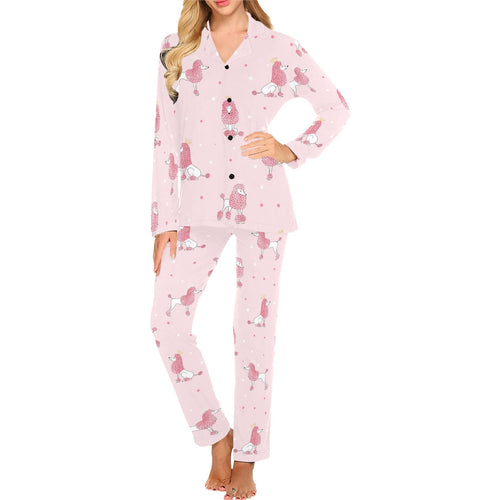 Poodle dog pink color theme Women's Long Pajama Set