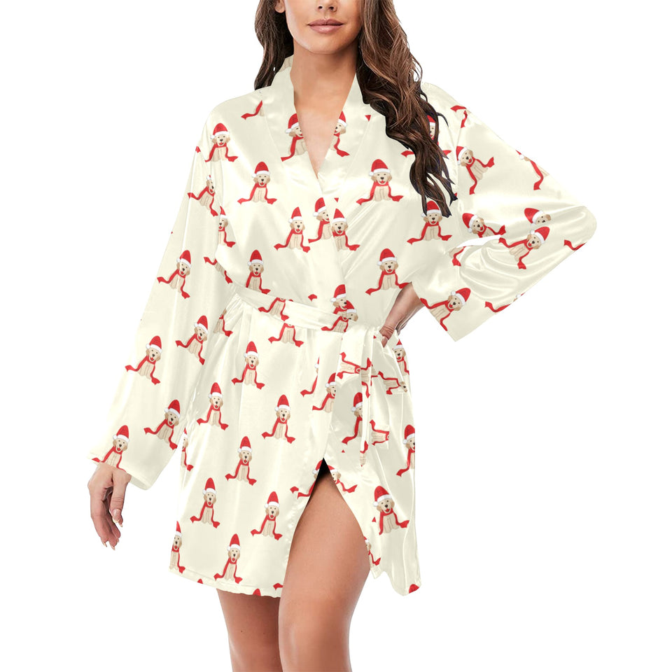 Golden Retriever Pattern Print Design 01 Women's Long Sleeve Belted Night Robe