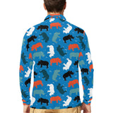Colorful rhino pattern Men's Long Sleeve Polo Shirt