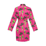 Alien Pattern Print Design 03 Women's Long Sleeve Belted Night Robe