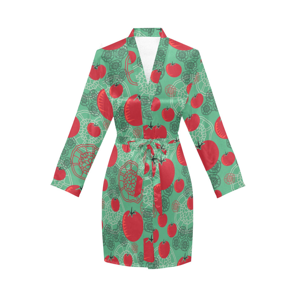 Tomato design pattern Women's Long Sleeve Belted Night Robe