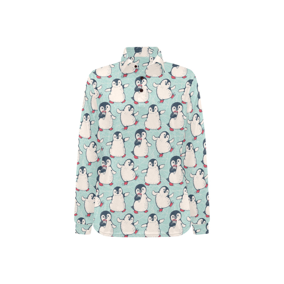 Cute Penguin pattern Women's Long Sleeve Polo Shirt