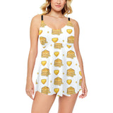 Pancake Pattern Print Design 03 Chest Sexy Pleated Two Piece Swim Dress