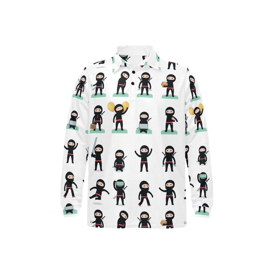 Cute ninja katana sword pattern Men's Long Sleeve Polo Shirt