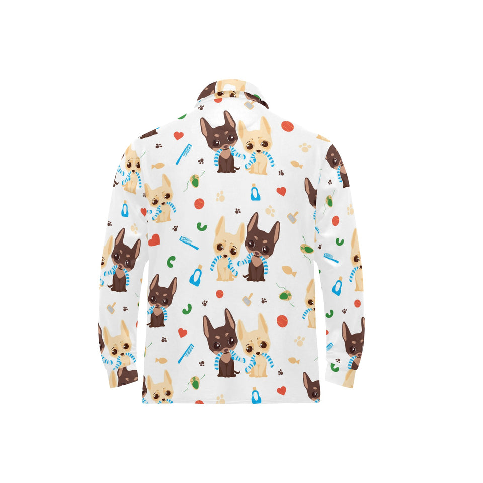 Cute Chihuahua dog pattern Men's Long Sleeve Polo Shirt