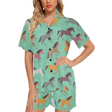 Colorful horses pattern Women's V-Neck Short Pajama Set