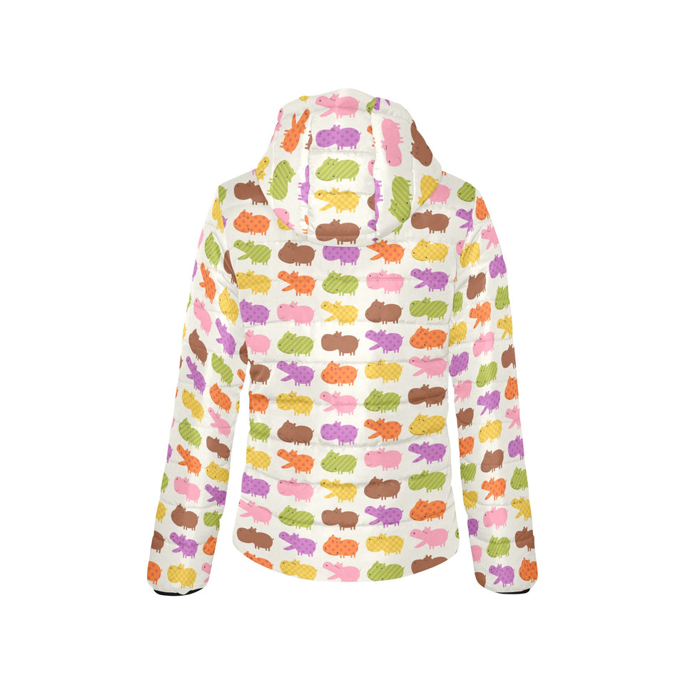 Hippopotamus Pattern Print Design 01 Women's Padded Hooded Jacket