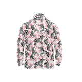 Zebra pink flower background Men's Long Sleeve Polo Shirt
