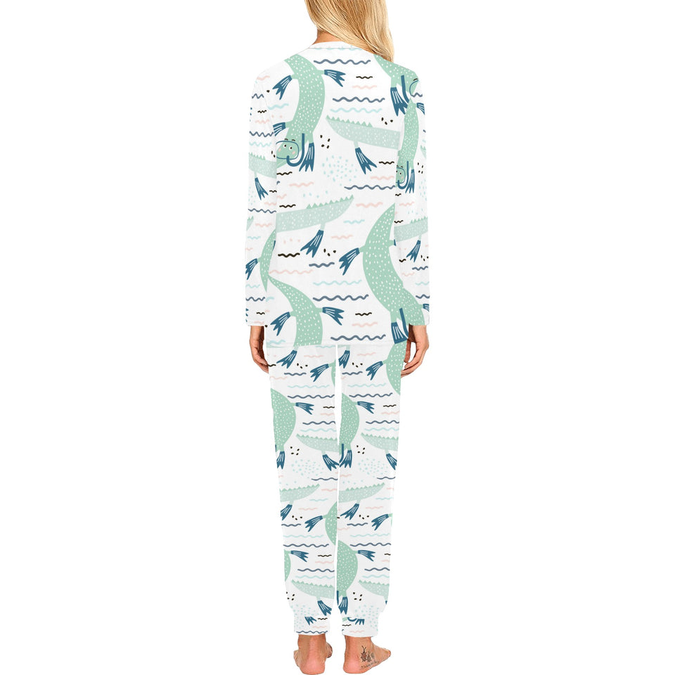 Crocodile diver pattern Women's All Over Print Pajama Set