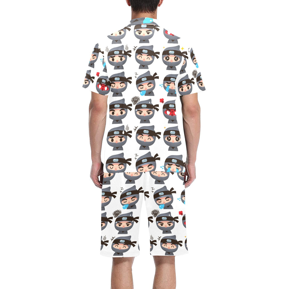 Cute ninja design pattern Men's V-Neck Short Pajama Set