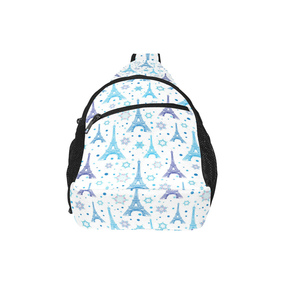 Blue Eiffel Tower Theme Pattern Print Design 01 All Over Print Chest Bag
