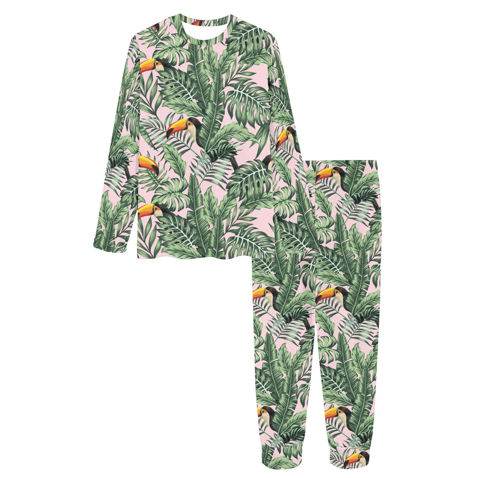 Toucan tropical green jungle palm pattern Women's All Over Print Pajama Set