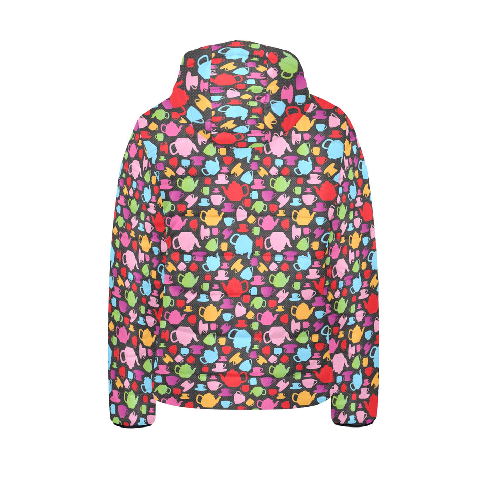 Tea pots Pattern Print Design 01 Kids' Boys' Girls' Padded Hooded Jacket