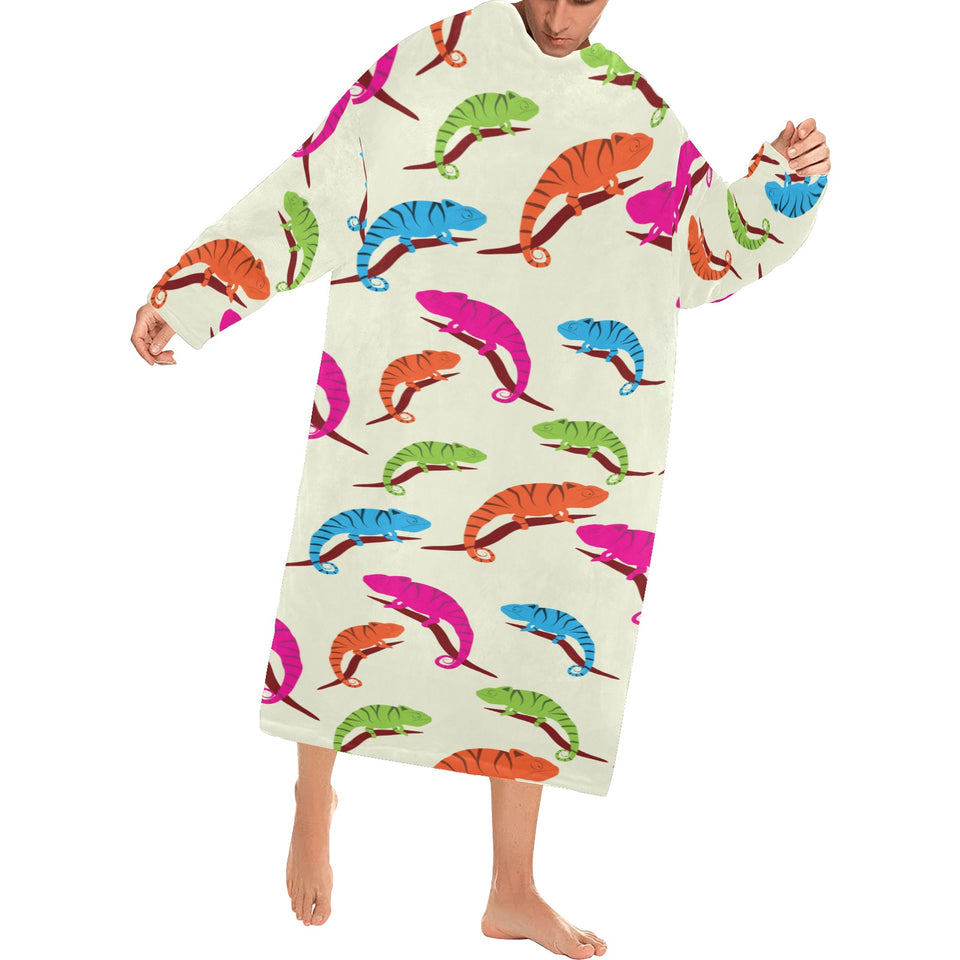 Colorful Chameleon lizard pattern Blanket Robe with Sleeves