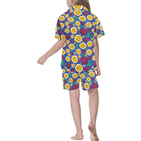 Passion fruit blue background Kids' Boys' Girls' V-Neck Short Pajama Set