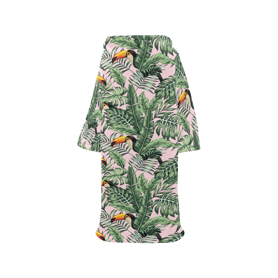 Toucan tropical green jungle palm pattern Blanket Robe with Sleeves