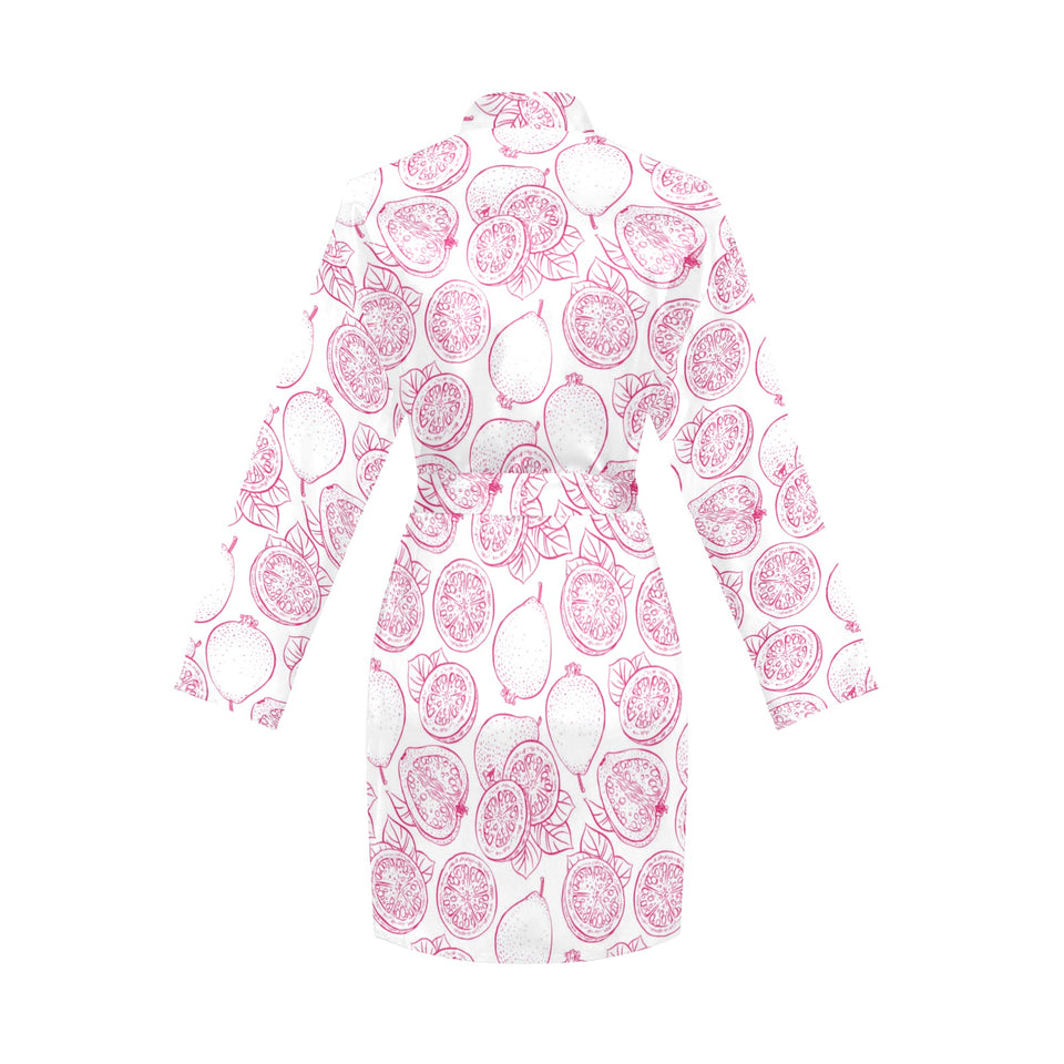 Sketch guava pattern Women's Long Sleeve Belted Night Robe