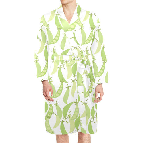 Green Peas Pattern Print Design 03 Men's Long Sleeve Belted Night Robe