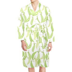 Green Peas Pattern Print Design 03 Men's Long Sleeve Belted Night Robe
