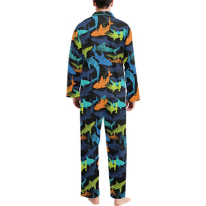 Colorful shark Men's Long Pajama Set
