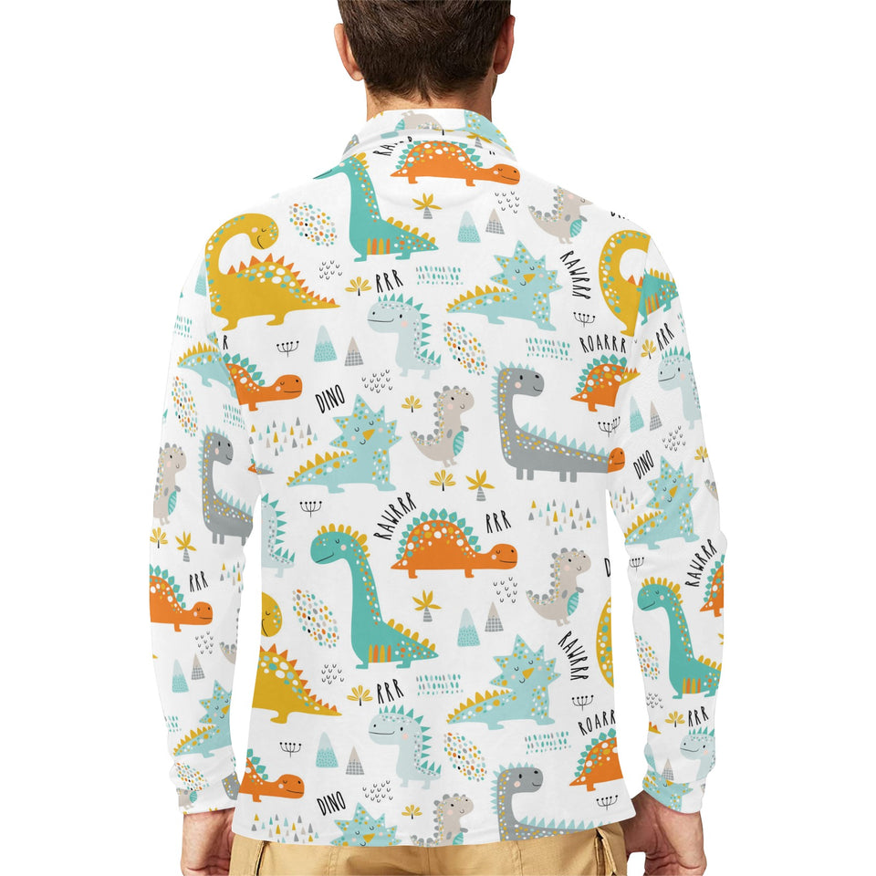 Cute funny kids dinosaurs pattern Men's Long Sleeve Polo Shirt