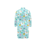 Llama alpaca cactus leaves pattern Men's Long Sleeve Belted Night Robe