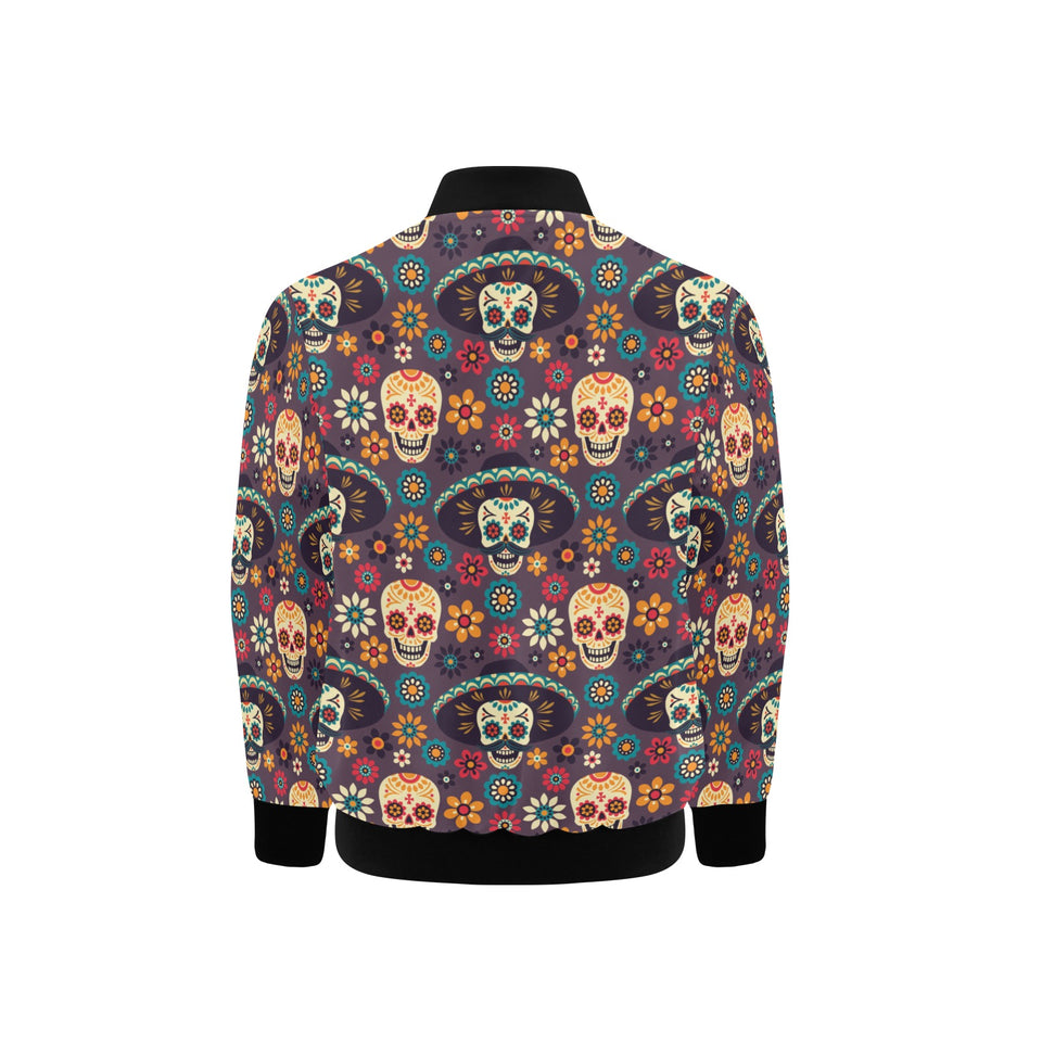 Sugar skulls flower maxican pattern Kids' Boys' Girls' Bomber Jacket