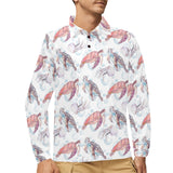 Watercolor sea turtle jellyfish pattern Men's Long Sleeve Polo Shirt