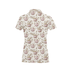 Tea pots Pattern Print Design 03 Women's All Over Print Polo Shirt