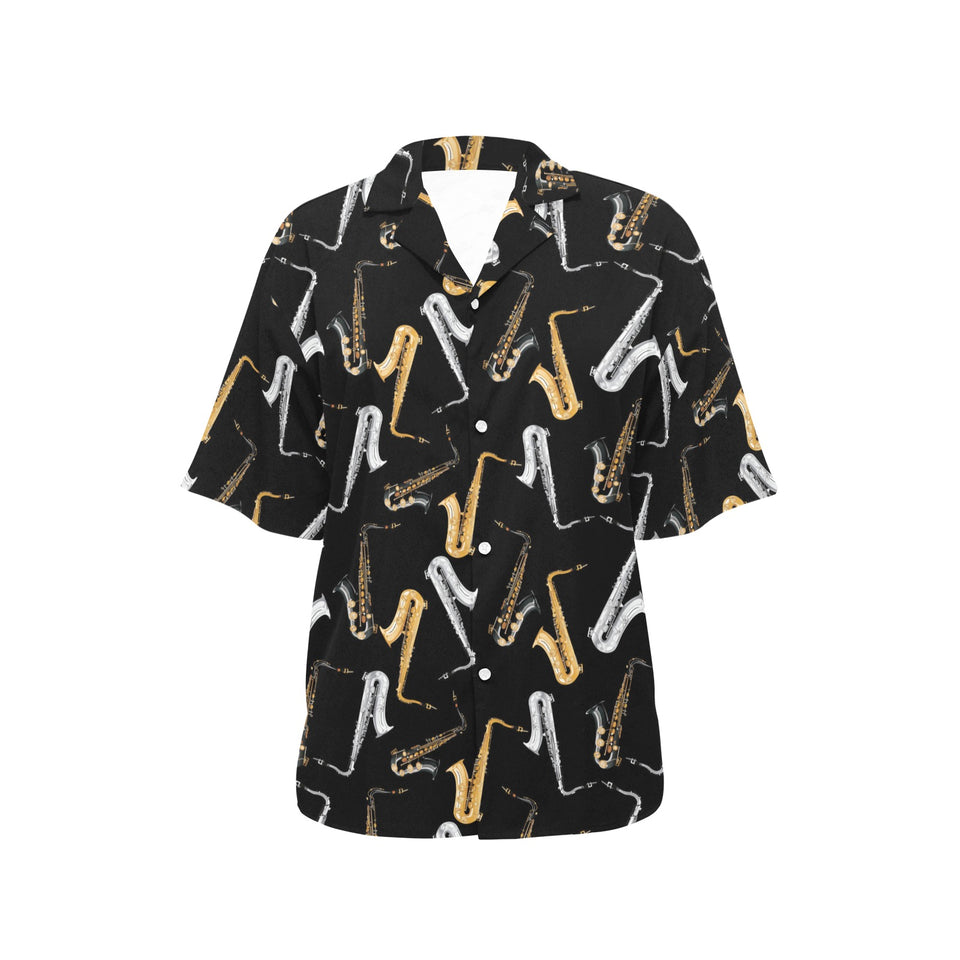 saxophone design pattern Women's All Over Print Hawaiian Shirt