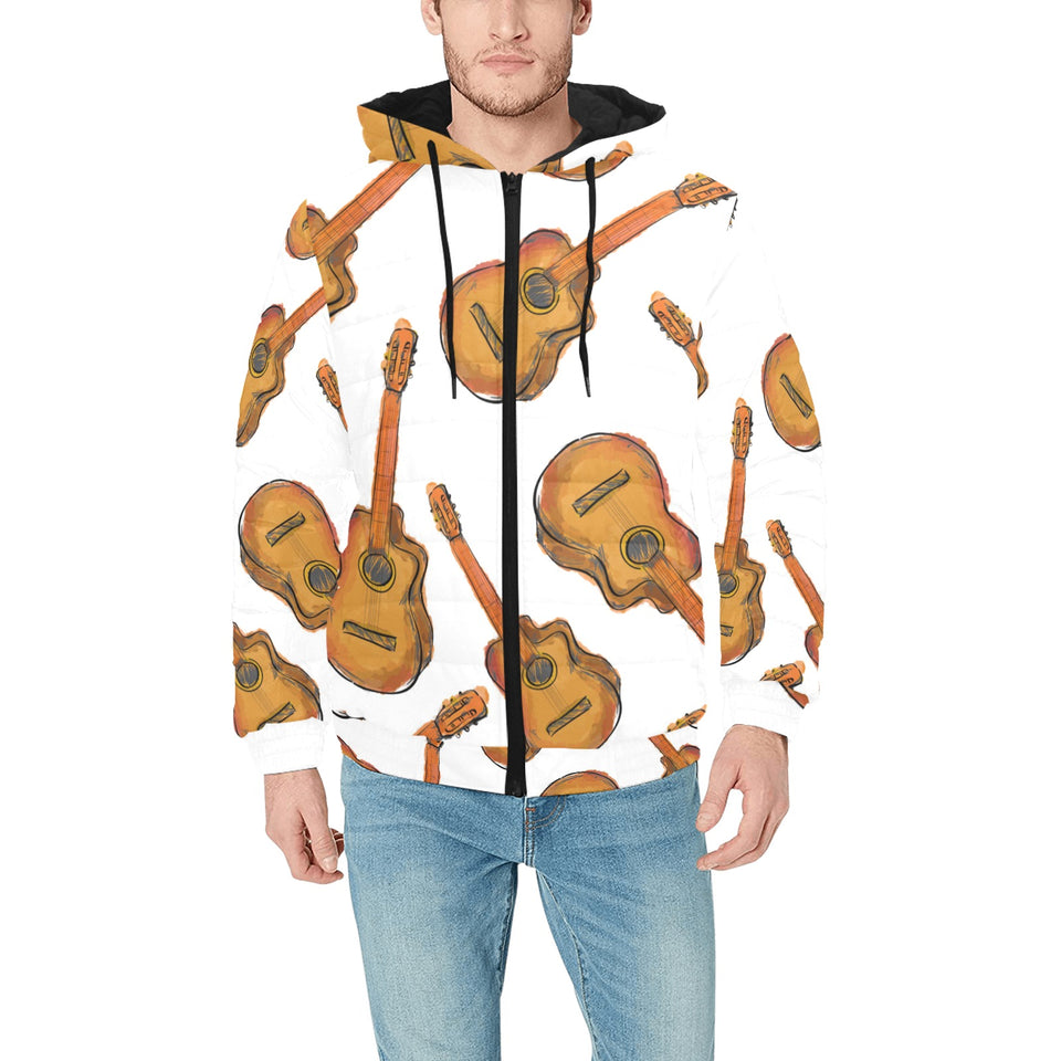 Paint Guitar Pattern Men's Padded Hooded Jacket