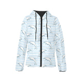 Dolphin blue striped background Women's Padded Hooded Jacket